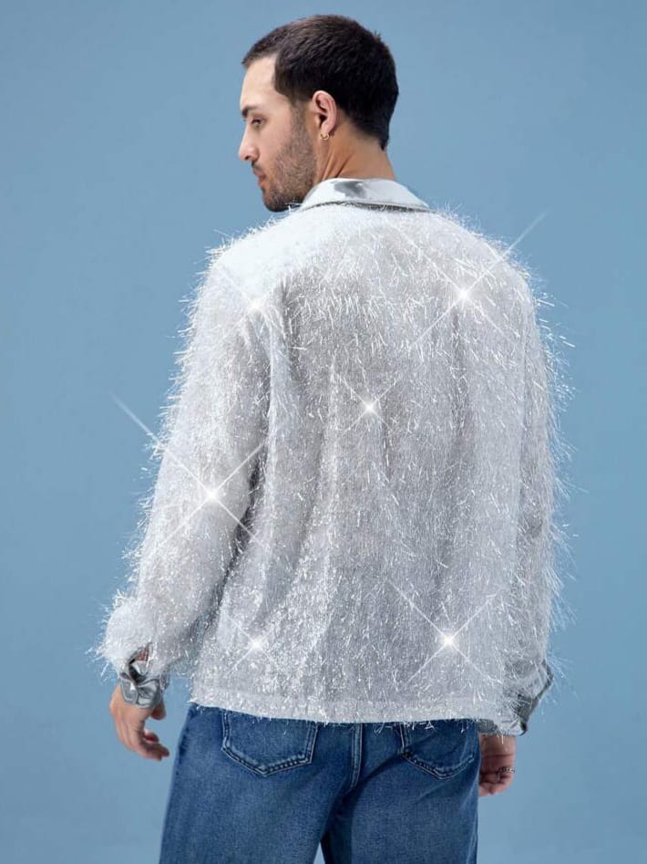 CrystalCity Men's Semi-Sheer Casual Long Sleeve Collared Shirt
